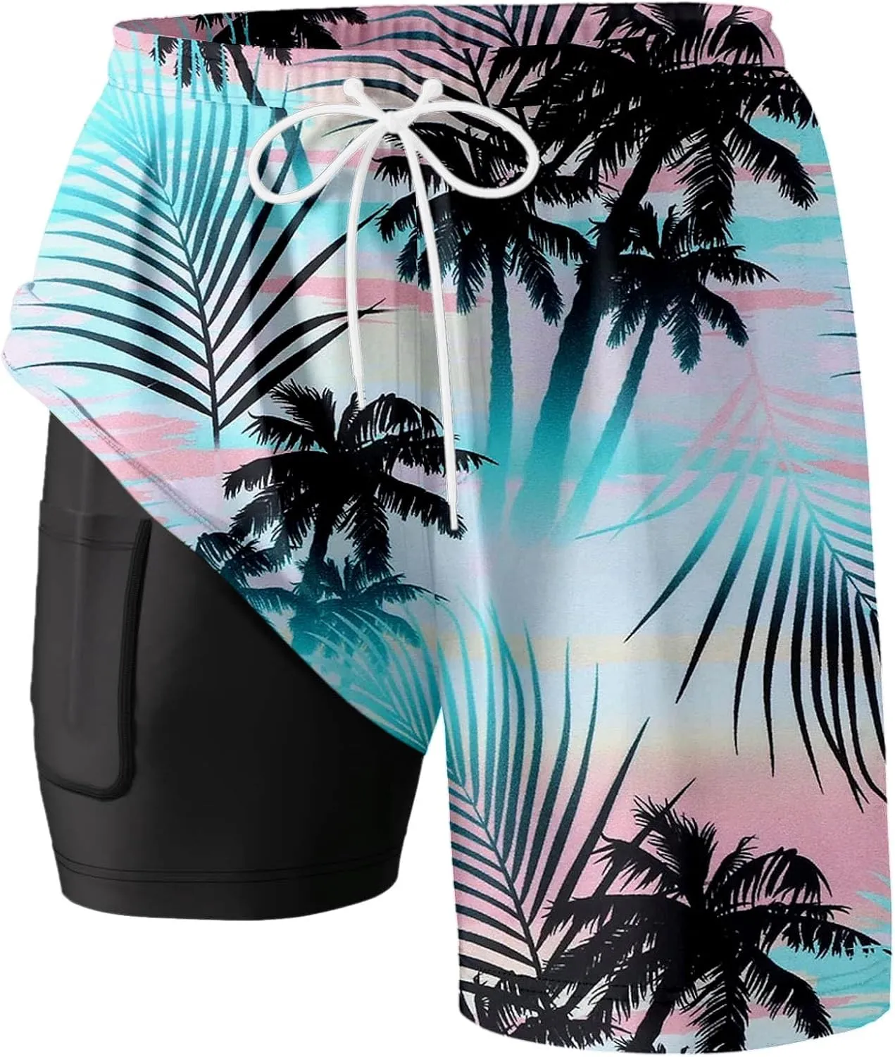 2025 Mens Swim Trunks Quick Dry Bathing Suits with Compression Liner Summer Beach Swimsuits Shorts with Pockets