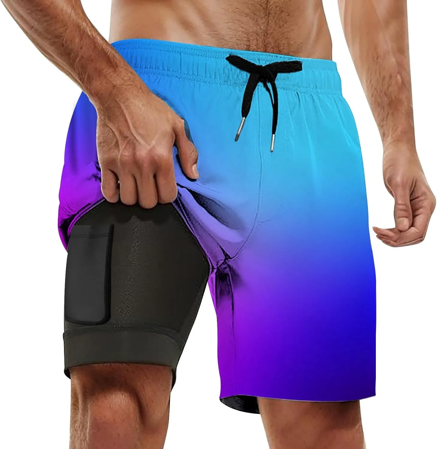 2025 Mens Swim Trunks Quick Dry Bathing Suits with Compression Liner Summer Beach Swimsuits Shorts with Pockets