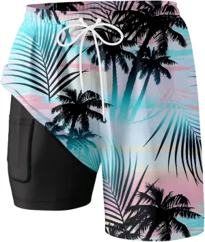 2025 Mens Swim Trunks Quick Dry Bathing Suits with Compression Liner Summer Beach Swimsuits Shorts with Pockets