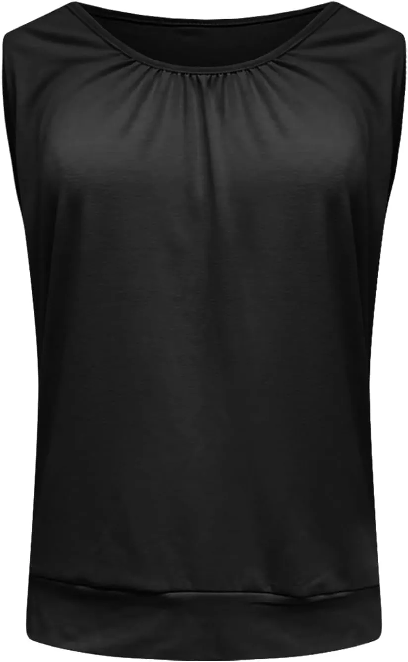 2025 Pleated Scoop Neck Tank Tops for Women Summer Casual Comfy Sleeveless Shirts Banded Fitted Bottom Tanks Blouse