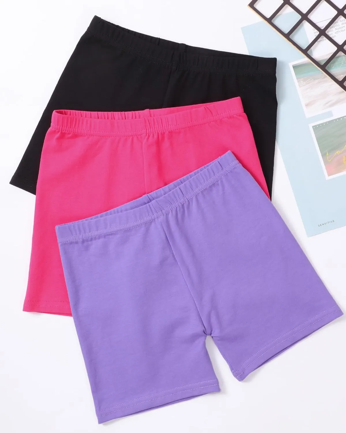 3 Pack Girls Bike Shorts Cartwheel Shorts Kids Basic Cotton Under Dress Shorts Biker Shorts for Running Dance