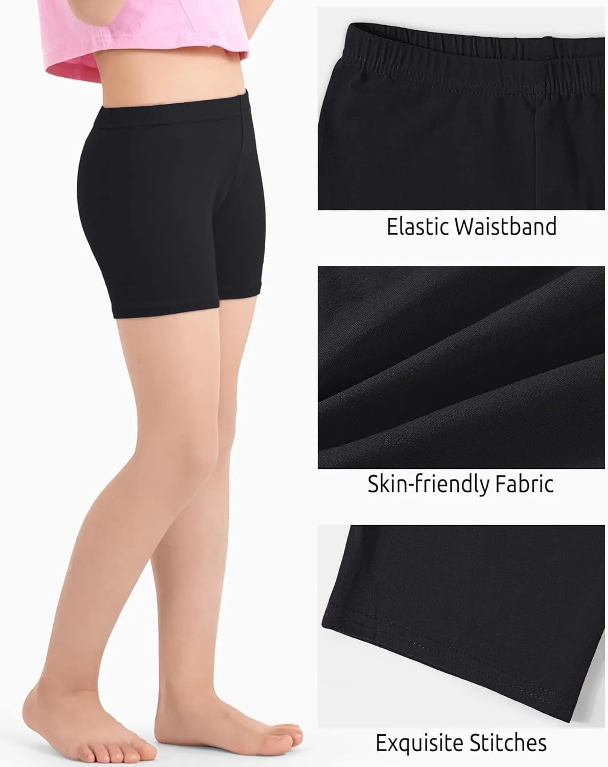 3 Pack Girls Bike Shorts Cartwheel Shorts Kids Basic Cotton Under Dress Shorts Biker Shorts for Running Dance