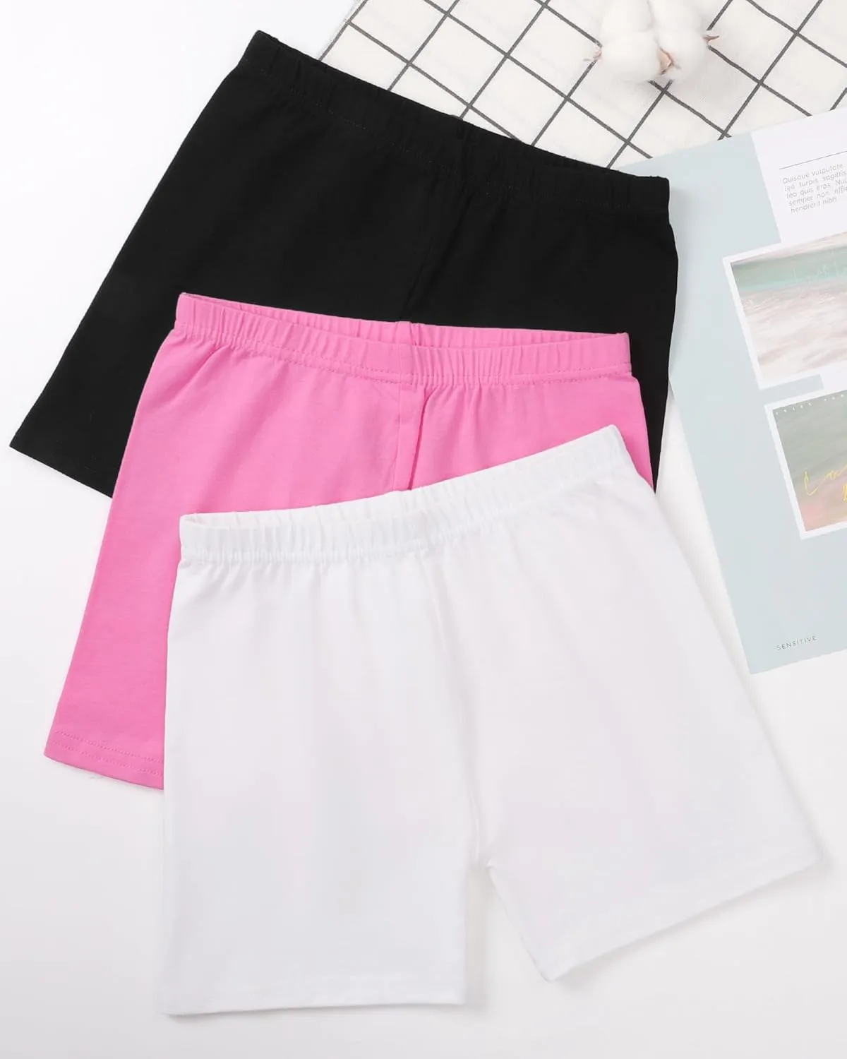 3 Pack Girls Bike Shorts Cartwheel Shorts Kids Basic Cotton Under Dress Shorts Biker Shorts for Running Dance