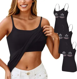 3 Pack Womens Tank Tops with Built in Bra Adjustable Spaghetti Strap Camisole Tanks Basic Padded Shelf Bra Tank Tops