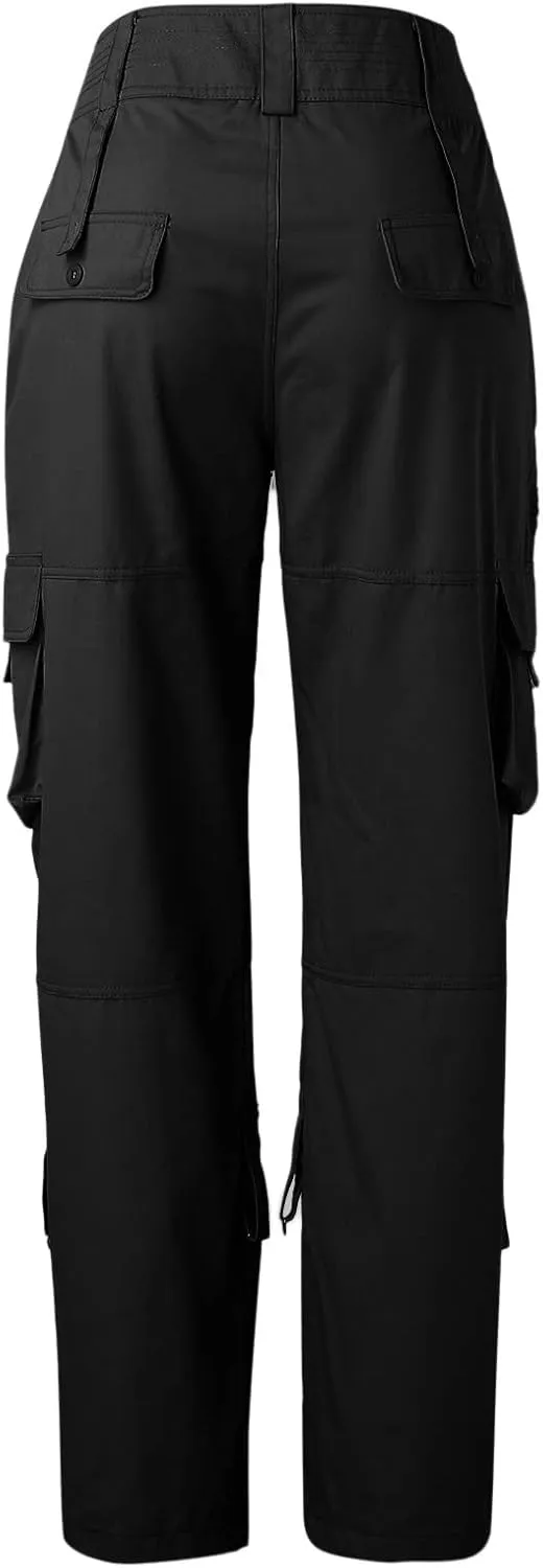 Adjustable Straight Fit Cargo High Waist Baggy Hiking Pant with Multi Pockets Women Wide Leg Parachute Trousers