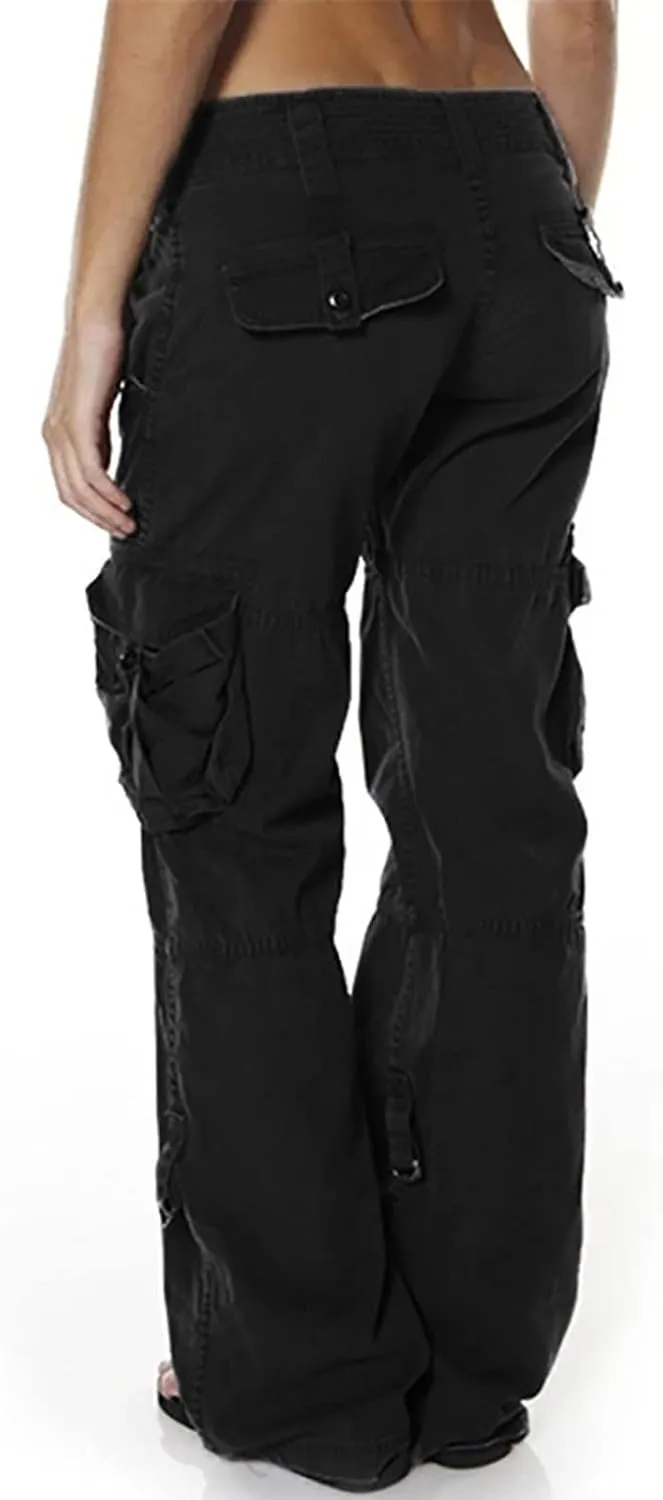 Adjustable Straight Fit Cargo High Waist Baggy Hiking Pant with Multi Pockets Women Wide Leg Parachute Trousers