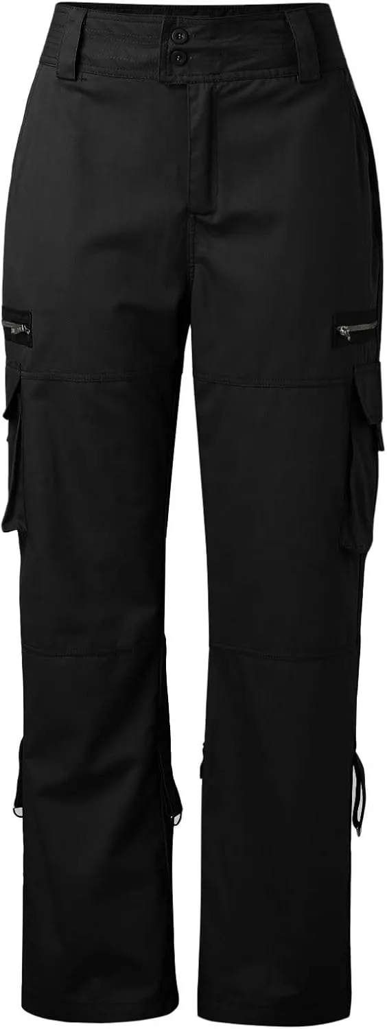 Adjustable Straight Fit Cargo High Waist Baggy Hiking Pant with Multi Pockets Women Wide Leg Parachute Trousers