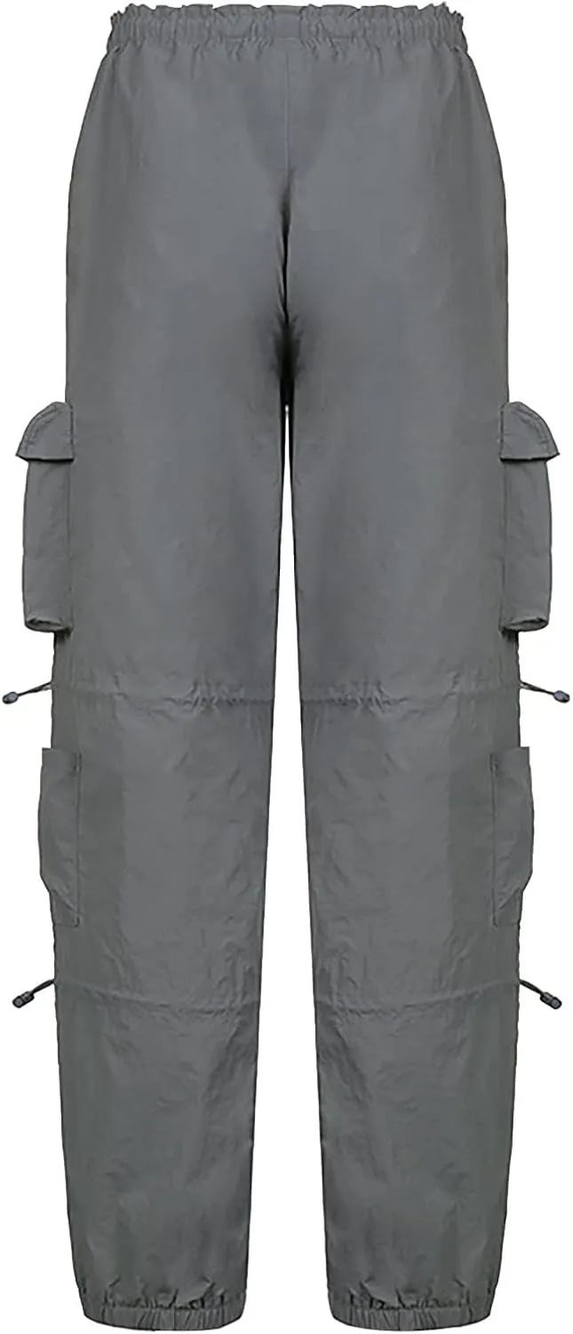 Adjustable Straight Fit Cargo Pants High Waist Baggy Hiking Pant with Multi Pockets Women Wide Leg Trousers