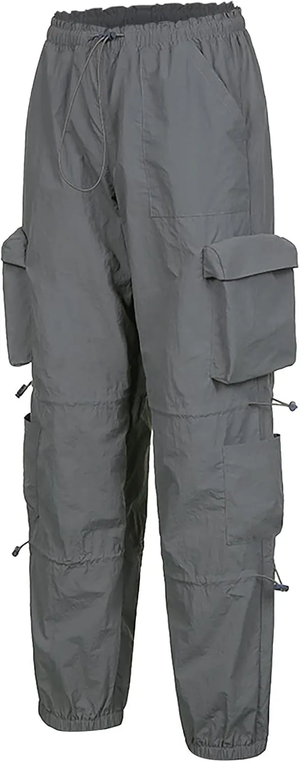 Adjustable Straight Fit Cargo Pants High Waist Baggy Hiking Pant with Multi Pockets Women Wide Leg Trousers