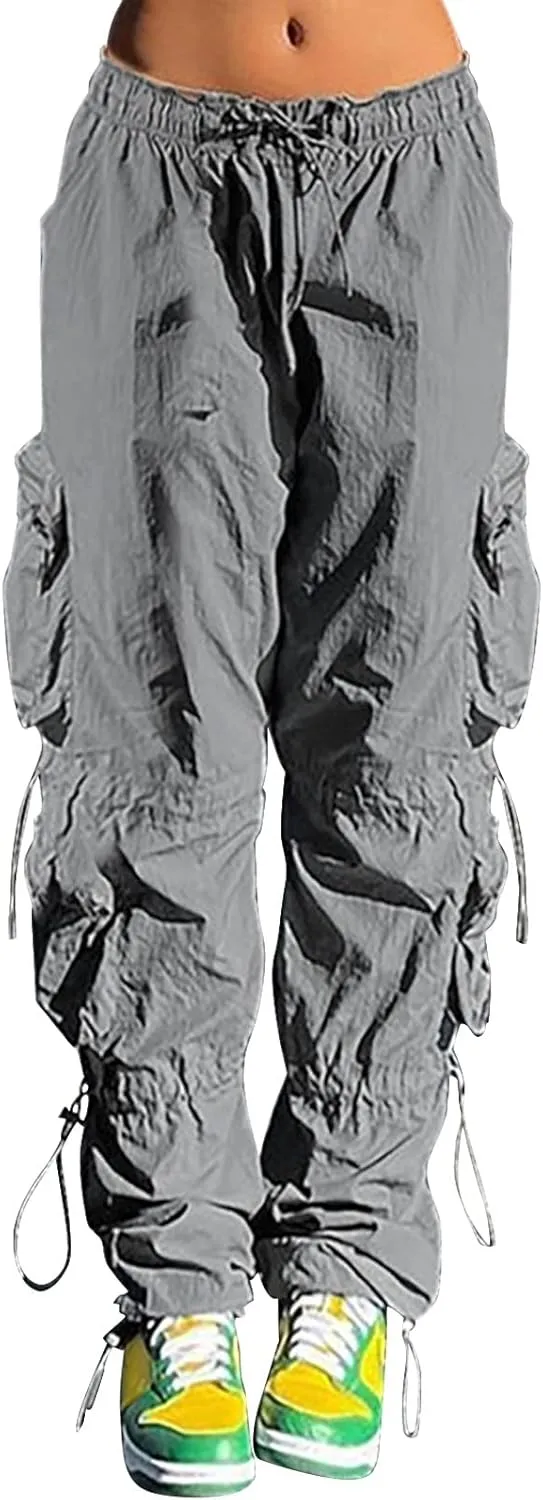 Adjustable Straight Fit Cargo Pants High Waist Baggy Hiking Pant with Multi Pockets Women Wide Leg Trousers