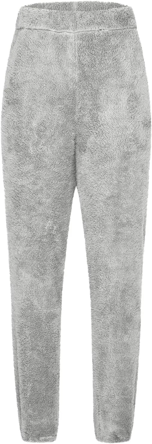 Akklian Fuzzy Pants for Women High Waisted Thicken Fleece Lounge Pants Winter Fluffy Long Pants Pajama Pants Casual Pants