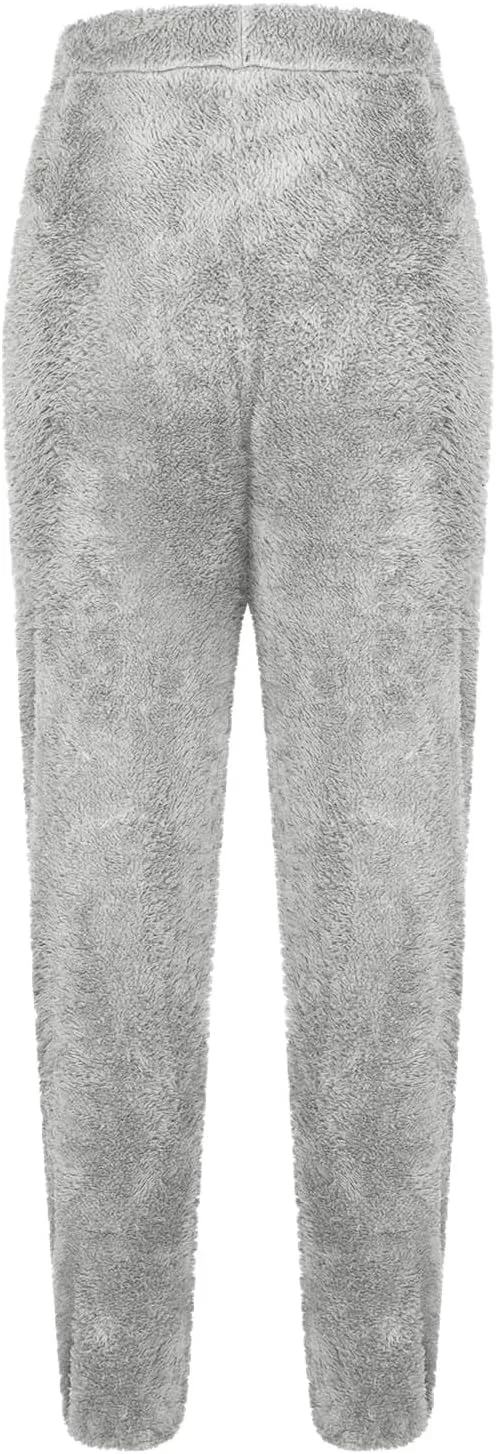 Akklian Fuzzy Pants for Women High Waisted Thicken Fleece Lounge Pants Winter Fluffy Long Pants Pajama Pants Casual Pants