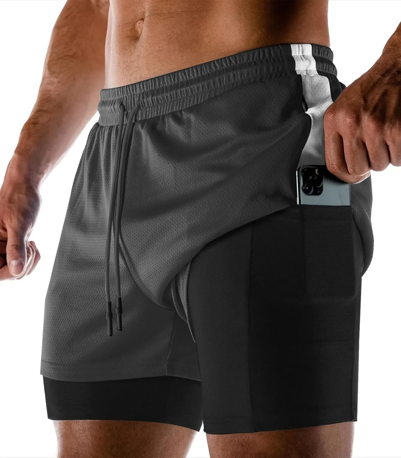 Aolesy Men's 2 in 1 Running Shorts Quick Dry Gym Shorts 5" Athletic Shorts Workout Shorts with Pockets