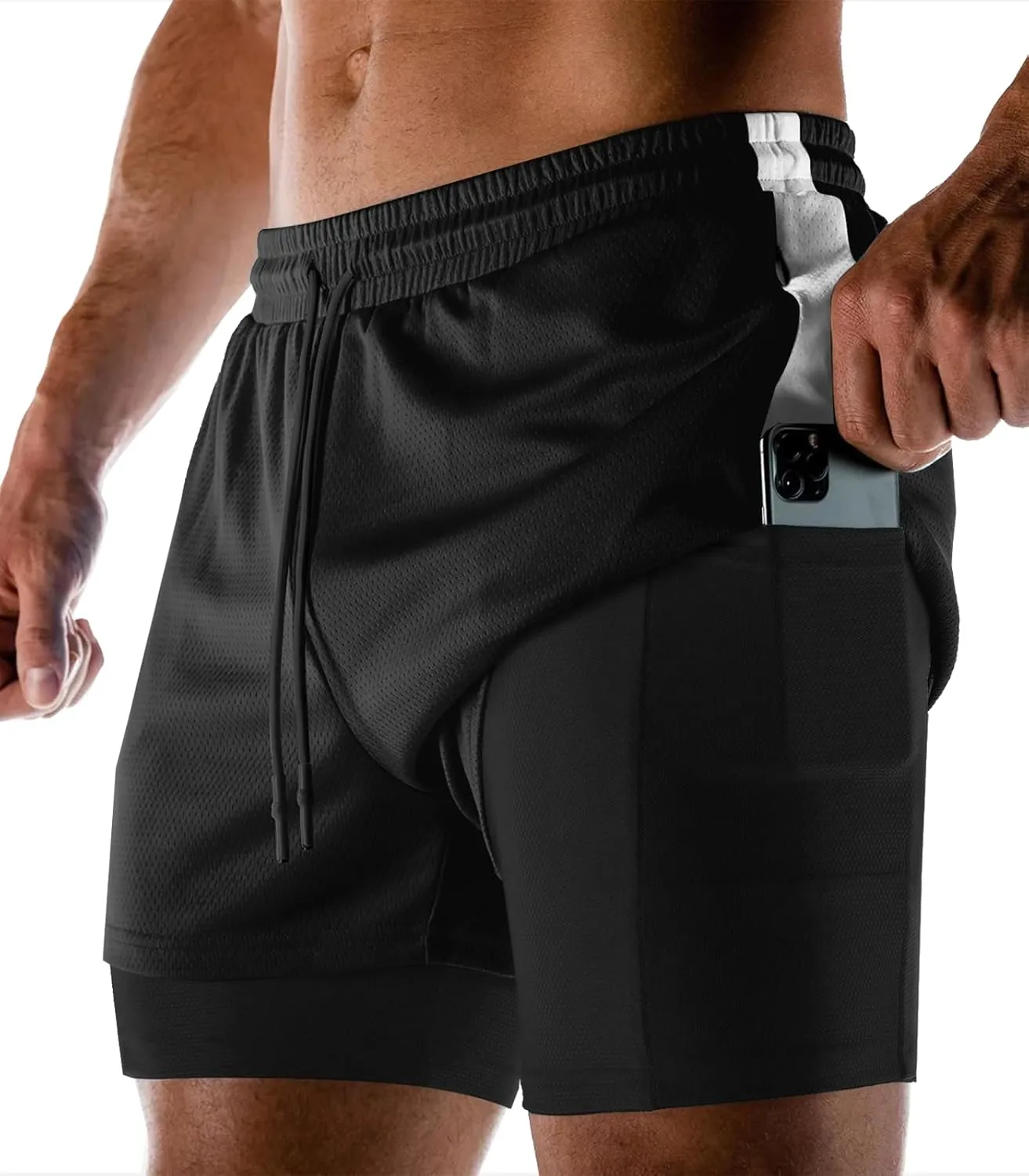 Aolesy Men's 2 in 1 Running Shorts Quick Dry Gym Shorts 5" Athletic Shorts Workout Shorts with Pockets