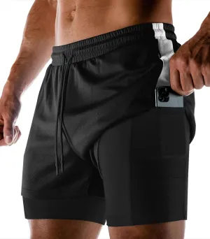 Aolesy Men's 2 in 1 Running Shorts Quick Dry Gym Shorts 5" Athletic Shorts Workout Shorts with Pockets
