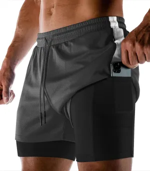 Aolesy Men's 2 in 1 Running Shorts Quick Dry Gym Shorts 5" Athletic Shorts Workout Shorts with Pockets