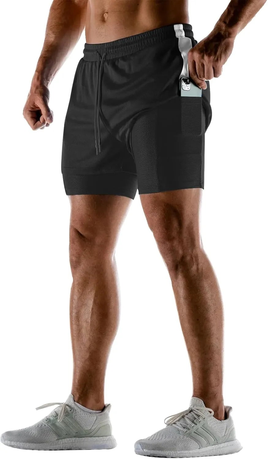 Aolesy Men's 2 in 1 Running Shorts Quick Dry Gym Shorts 5" Athletic Shorts Workout Shorts with Pockets