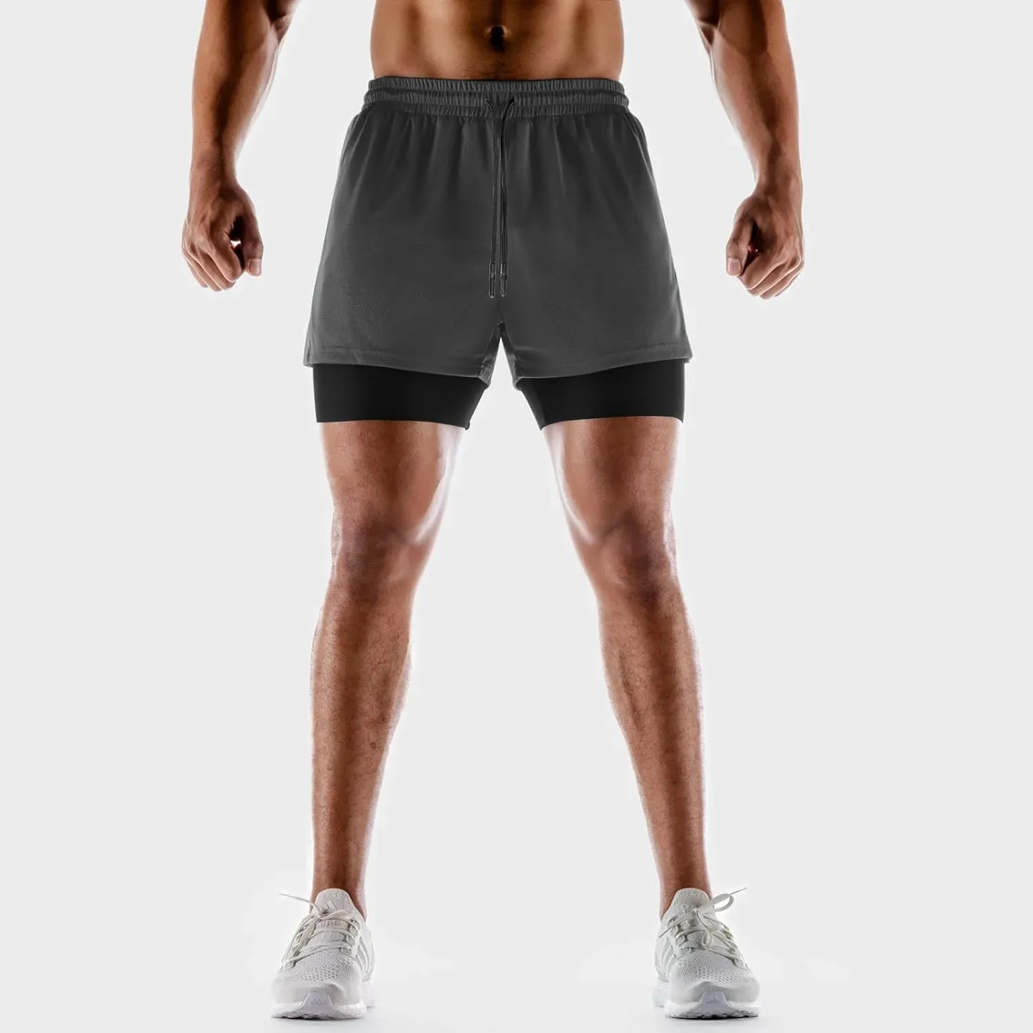 Aolesy Men's 2 in 1 Running Shorts Quick Dry Gym Shorts 5" Athletic Shorts Workout Shorts with Pockets