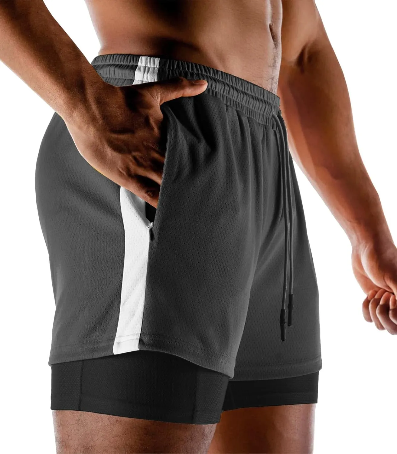 Aolesy Men's 2 in 1 Running Shorts Quick Dry Gym Shorts 5" Athletic Shorts Workout Shorts with Pockets