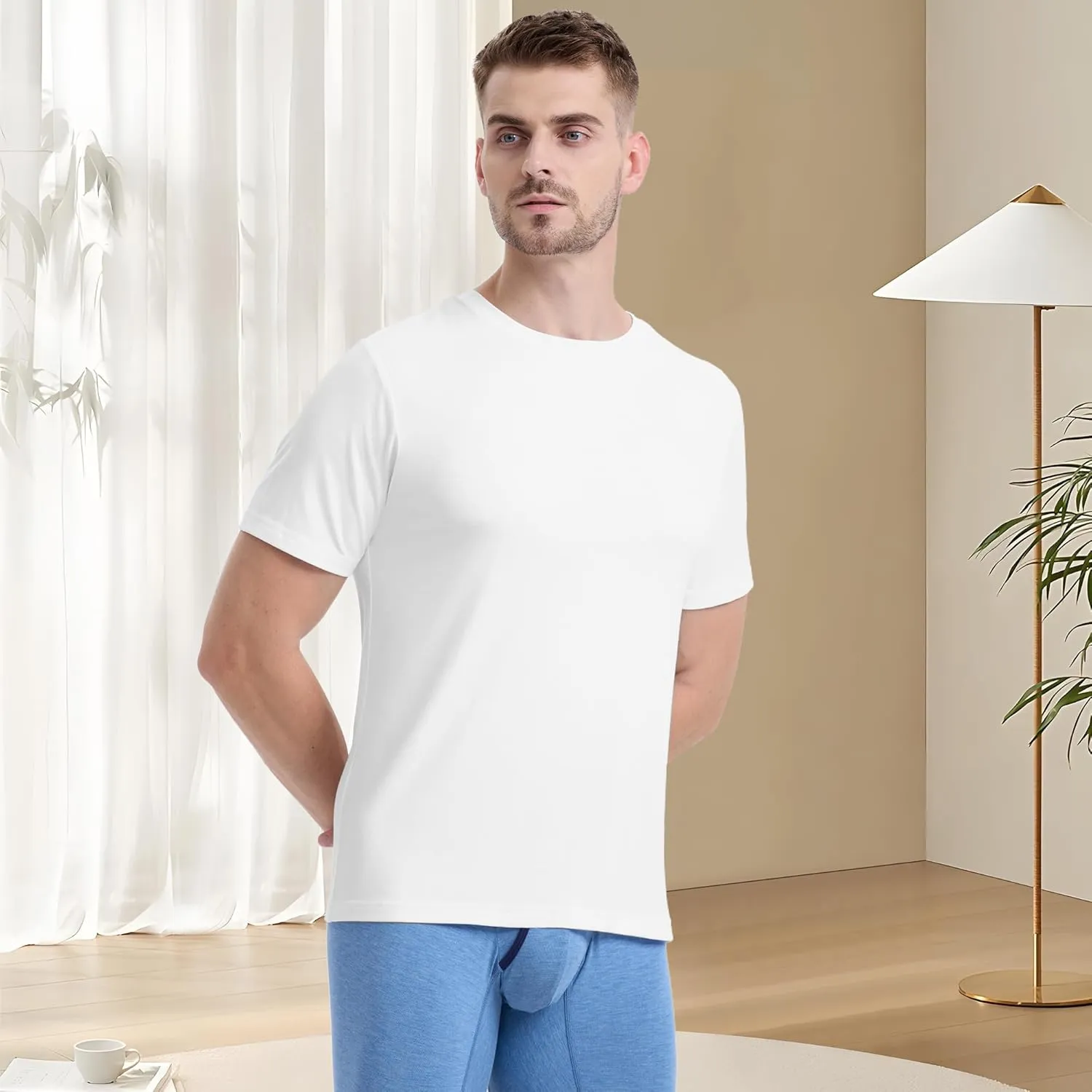 BAMBOO COOL Men's Undershirts Moisture-Wicking Crewneck T Shirts, Breathable Stretch Soft Tees for Men, 3 or 6 Pack