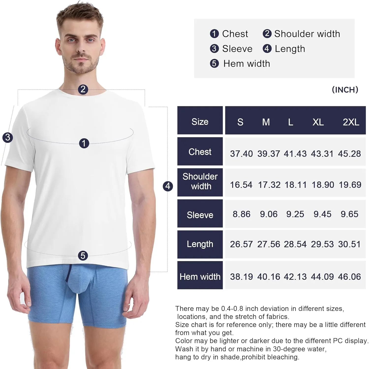 BAMBOO COOL Men's Undershirts Moisture-Wicking Crewneck T Shirts, Breathable Stretch Soft Tees for Men, 3 or 6 Pack