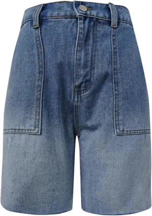 Bermuda Jean Denim Shorts for Women High Waisted Trendy Stretchy Jeans Shorts Knee Length Loose Fit Long Shorts