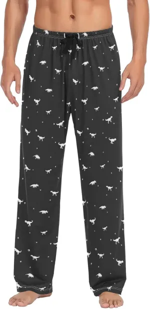 Black And White Dinosaur Pattern Men's Pajama Pants Sleepwear Lounge Pajama Bottoms