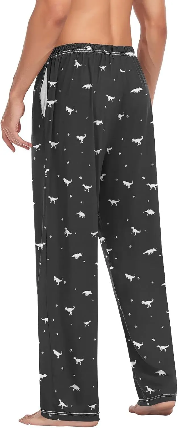 Black And White Dinosaur Pattern Men's Pajama Pants Sleepwear Lounge Pajama Bottoms