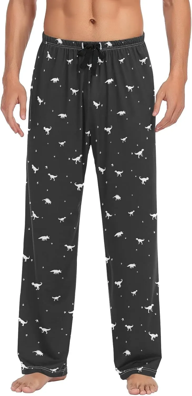 Black And White Dinosaur Pattern Men's Pajama Pants Sleepwear Lounge Pajama Bottoms