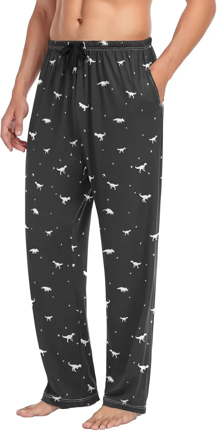 Black And White Dinosaur Pattern Men's Pajama Pants Sleepwear Lounge Pajama Bottoms