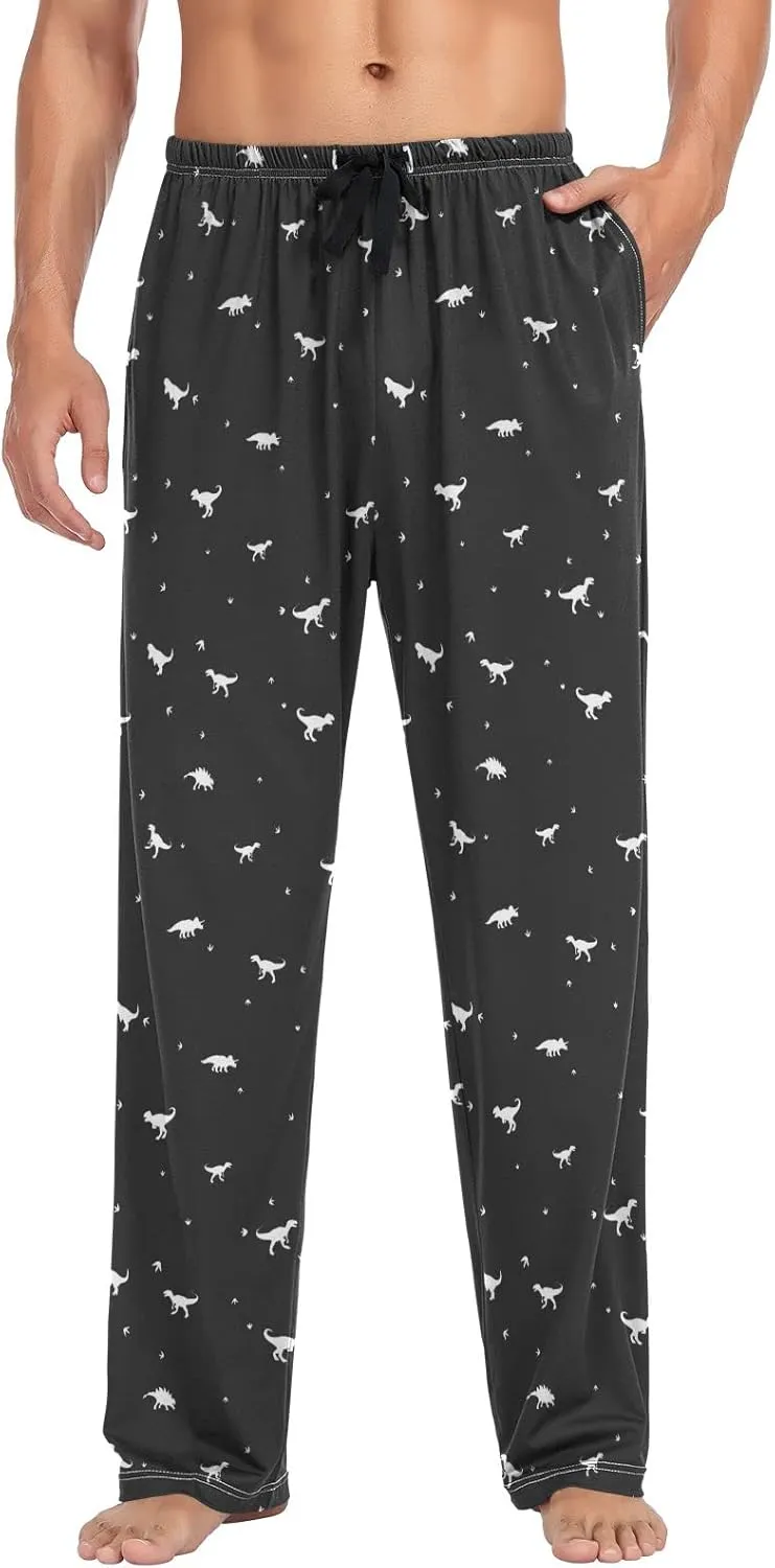 Black And White Dinosaur Pattern Men's Pajama Pants Sleepwear Lounge Pajama Bottoms