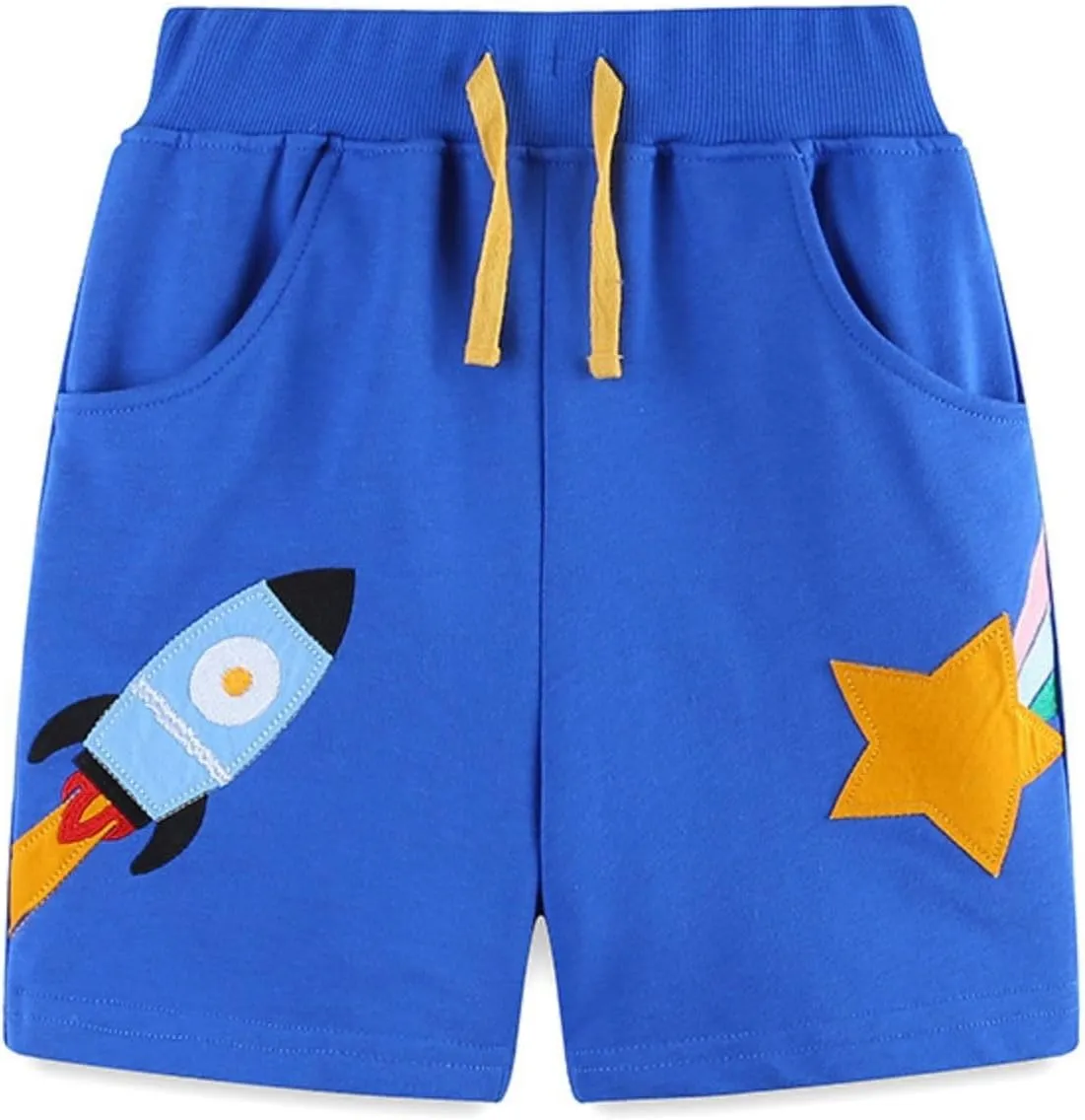 Boys Athletic Jogger Shorts Drawstring Elastic Waist Star Print Cotton Shorts with Pocket Kids Beach Casual Clothes