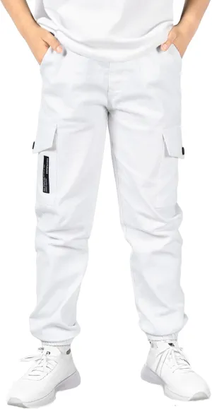 Boys Cargo Joggers Elastic Waist Pants Kids Twill School Jogging Trousers Bottoms