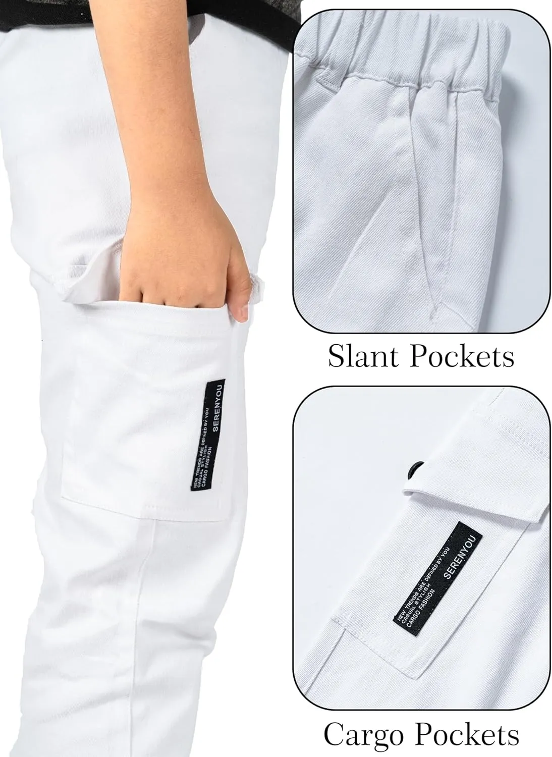 Boys Cargo Joggers Elastic Waist Pants Kids Twill School Jogging Trousers Bottoms