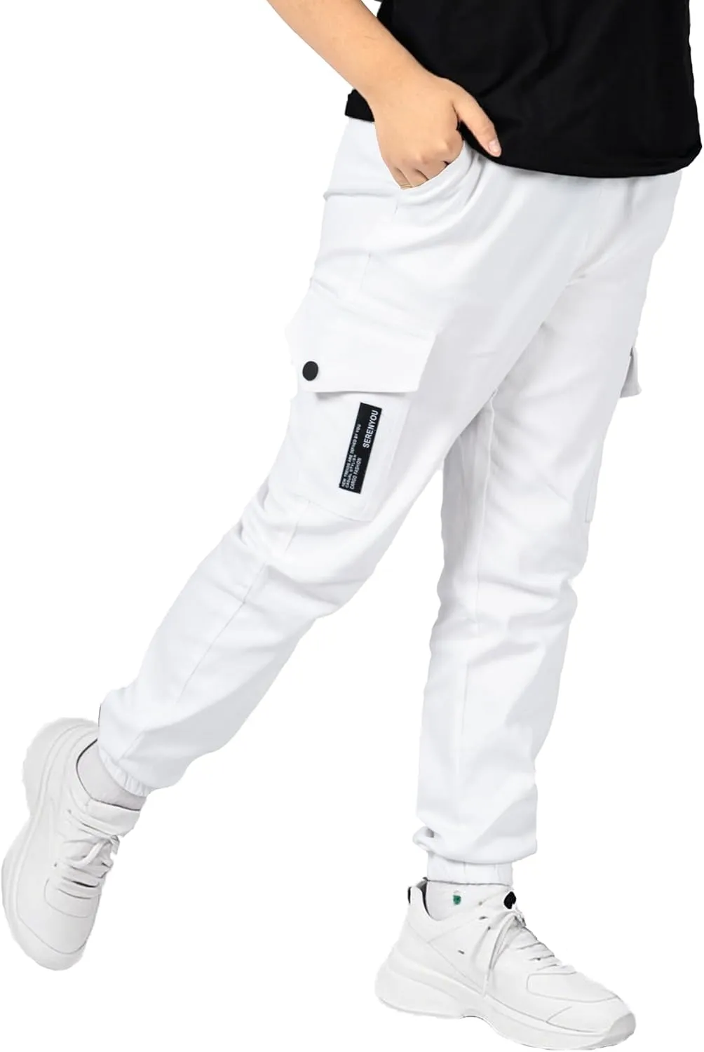 Boys Cargo Joggers Elastic Waist Pants Kids Twill School Jogging Trousers Bottoms