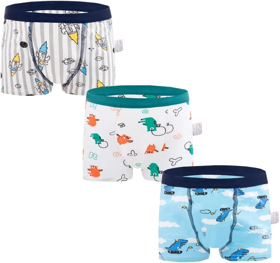 Boys Cotton Boxer Briefs Dinosaur Polar Bear Toddler Kids Underwear 12 Pack, 1-13 Years