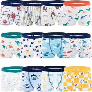Boys Cotton Boxer Briefs Dinosaur Polar Bear Toddler Kids Underwear 12 Pack, 1-13 Years