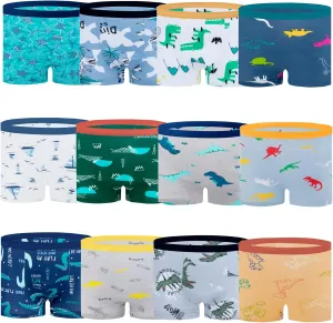 Boys Cotton Boxer Briefs Dinosaur Polar Bear Toddler Kids Underwear 12 Pack, 1-13 Years