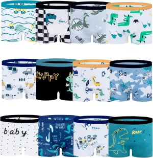 Boys Cotton Boxer Briefs Dinosaur Polar Bear Toddler Kids Underwear 12 Pack, 1-13 Years