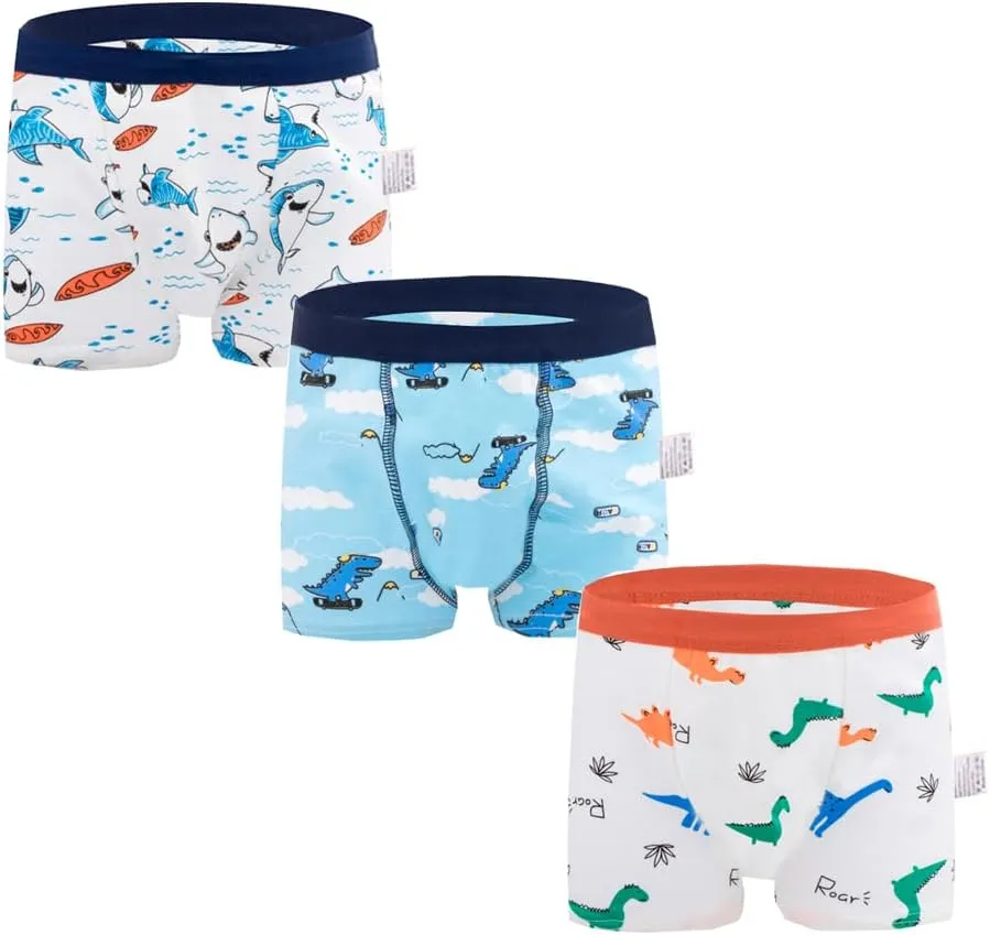 Boys Cotton Boxer Briefs Dinosaur Polar Bear Toddler Kids Underwear 12 Pack, 1-13 Years