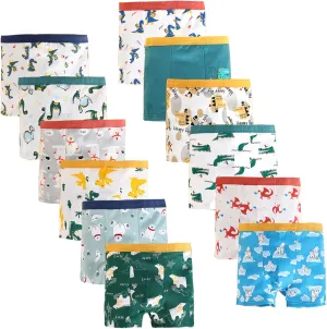 Boys Cotton Boxer Briefs Dinosaur Polar Bear Toddler Kids Underwear 12 Pack, 1-13 Years