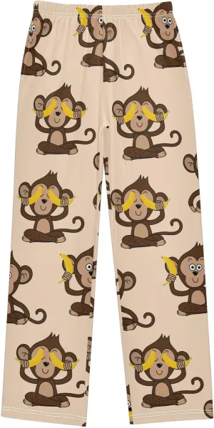 Boys Pajamas Pants Monkey and Banana Elastic Waist PJ Bottoms Comfy Lounge Long Pants L