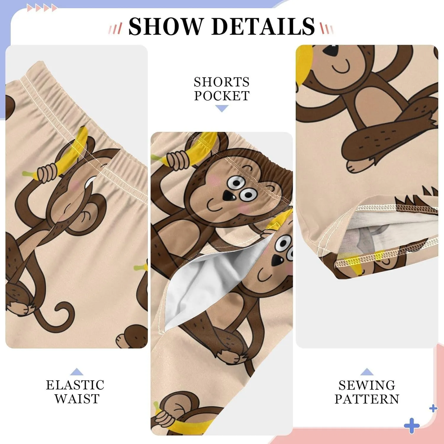 Boys Pajamas Pants Monkey and Banana Elastic Waist PJ Bottoms Comfy Lounge Long Pants L