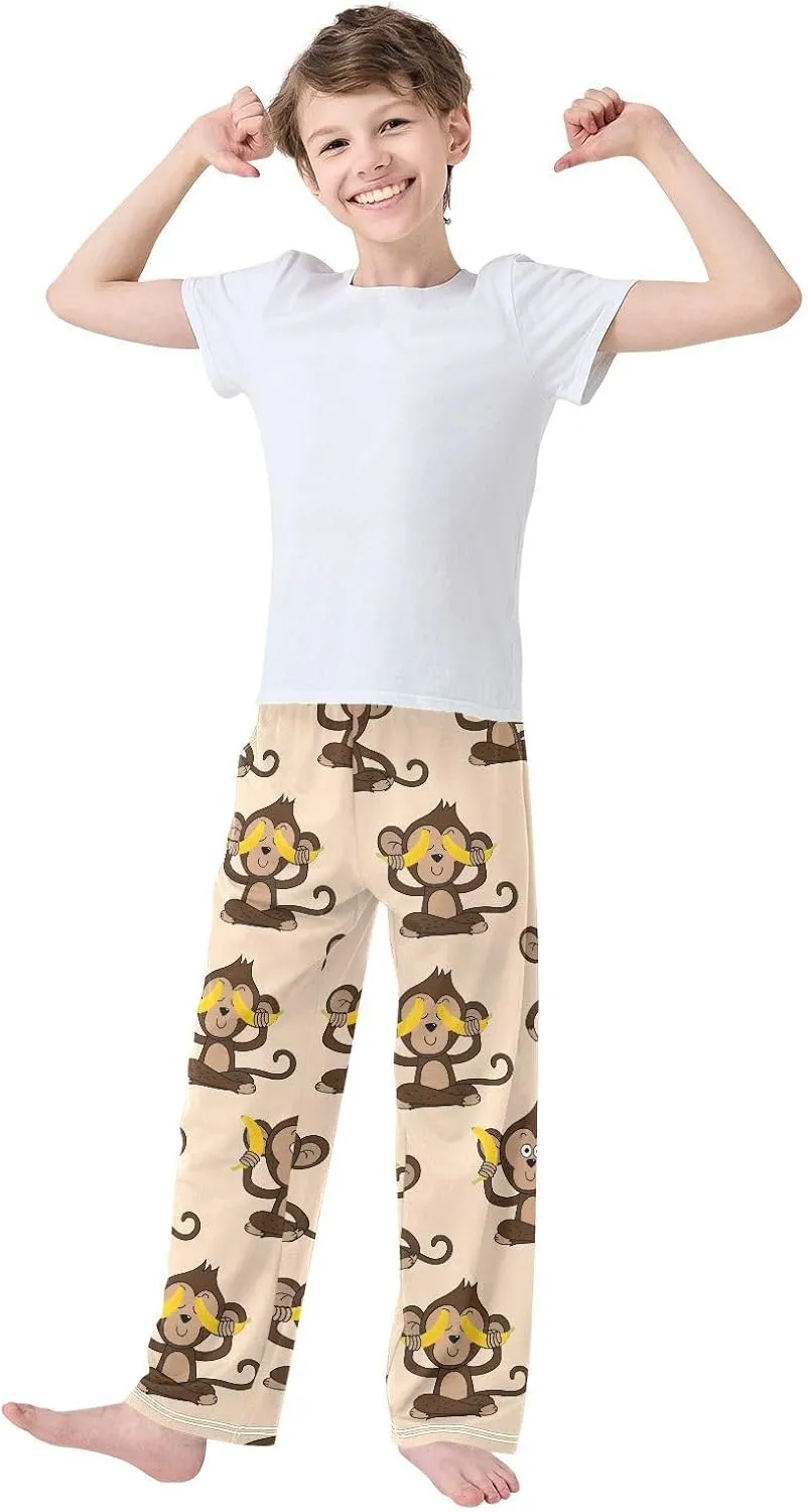 Boys Pajamas Pants Monkey and Banana Elastic Waist PJ Bottoms Comfy Lounge Long Pants L