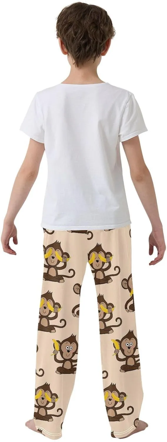 Boys Pajamas Pants Monkey and Banana Elastic Waist PJ Bottoms Comfy Lounge Long Pants L
