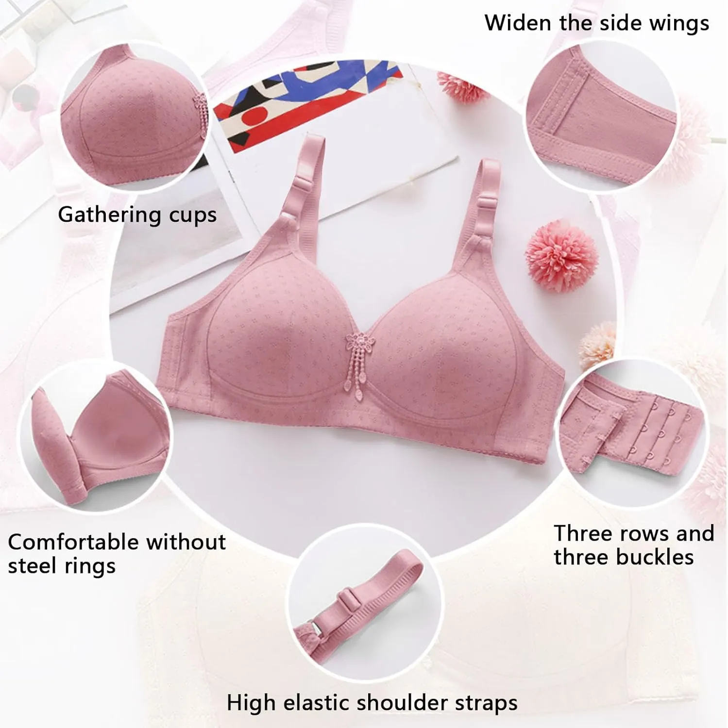 Bras for Women No Underwire Full Coverage Bra Comfortable Seamless Wireless Bras Adjustable Straps Everyday Bra
