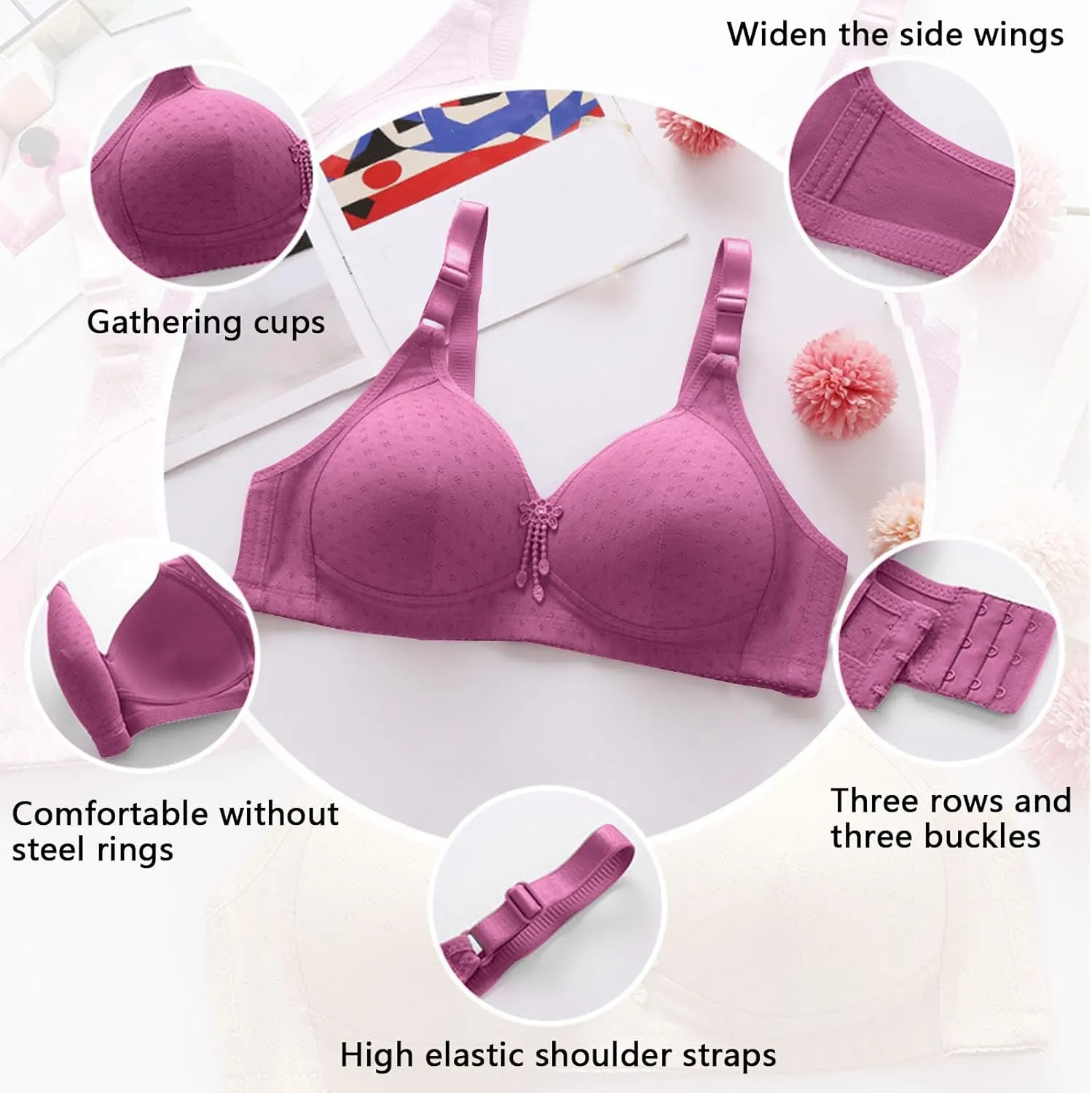 Bras for Women No Underwire Full Coverage Bra Comfortable Seamless Wireless Bras Adjustable Straps Everyday Bra