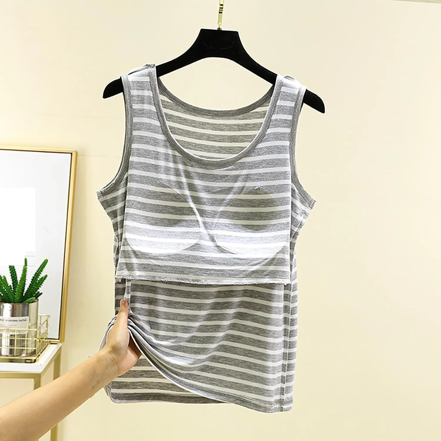 Built in Bra Tank Tops for Women Seamless Workout Tank Top with Built in Bra,Padded Racerback Stripe Athletic Yoga Camisole
