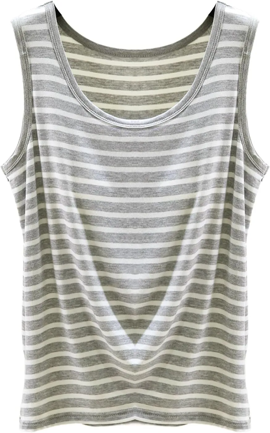 Built in Bra Tank Tops for Women Seamless Workout Tank Top with Built in Bra,Padded Racerback Stripe Athletic Yoga Camisole