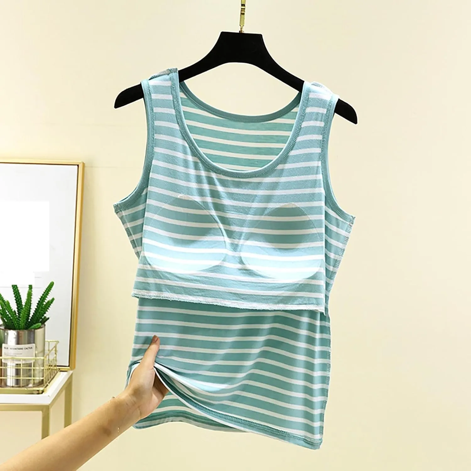 Built in Bra Tank Tops for Women Seamless Workout Tank Top with Built in Bra,Padded Racerback Stripe Athletic Yoga Camisole
